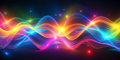 Wall Mural - Abstract Rainbow Waves on a Dark Background, Digital Art, Neon, Light, Glow, abstract, light