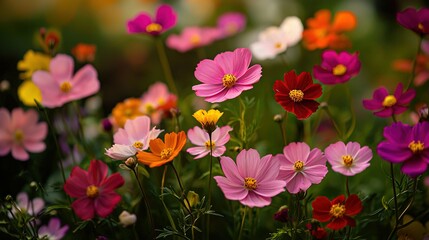 Sticker -   A vibrant cluster of flowers surrounded by lush grass, with one prominent blossom at the center of the image