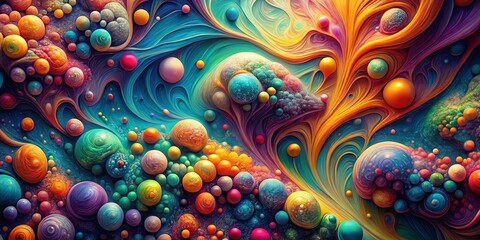 Cosmic Swirls Abstract Painting with Spheres, swirls, vibrant colors, galaxy, space, digital art