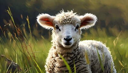 Charming lamb nestled in a lush green meadow