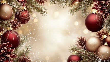 Festive holiday decoration with ornaments and pinecones on a blurred background for a cheerful winter celebration