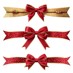 Wall Mural - Red and Gold Bow with Glitter Ribbon Isolated on White Background, red bow , gold ribbon , glitter , christmas bow