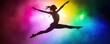 © AIsofeel - A graceful dancer leaps elegantly against a vibrant, colorful backdrop, capturing the essence of movement and artistry in the moment.