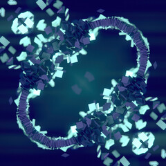Leinwandbilder - Symmetrical digital illustration of shiny metallic rectangles on a dark background. 3d rendering