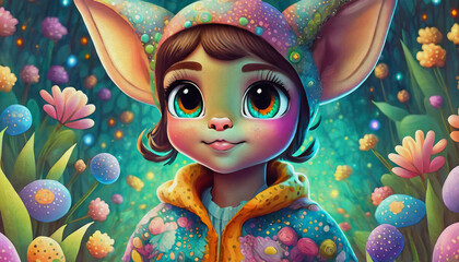 oil painting style cartoon character illustration multicolored portrait of a cute baby fawn