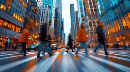 Canvas Print - A group of people walking across a street in the city, AI