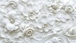 © BYAI - Elegant white floral relief artwork featuring orchids and roses with intricate detailing, perfect for interior decor