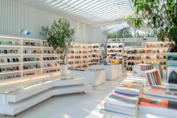bookstore full of books makes for better everyday life very modern and bright bookstore with white s