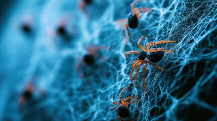 Poster - Close-up of spiders on a web, showcasing intricate details and vibrant colors.