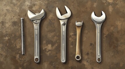 Masterful toolkit for mechanics and plumbers, depicted realistically in 3D. This vector illustration showcases a wrench, adjustable wrench, and screwdriver