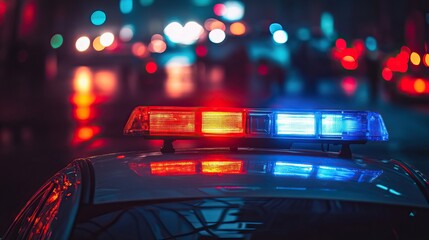 Wall Mural - Police car with flashing lights at night. AI generated image