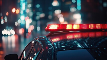 Wall Mural - Police car with flashing lights at night. AI generated image