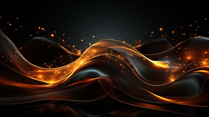 gold line wave background, black background.