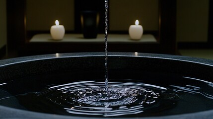 Sticker -   A close-up of a bowl of water with a candle in the background and two candles in the foreground