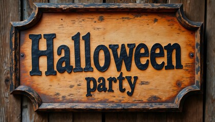 Halloween party banner, vintage style wooden sign board inscription, old wooden boards