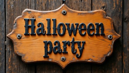 Halloween party banner, vintage style wooden sign board inscription, old wooden boards