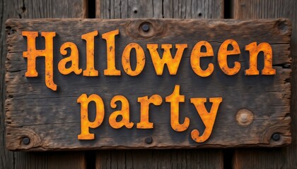 Wall Mural - Halloween party banner, vintage style wooden sign board inscription, old wooden boards