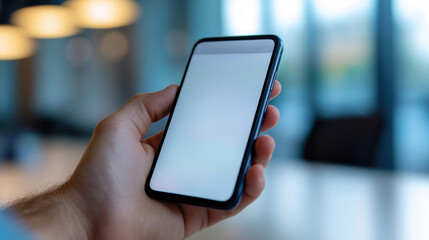 Canvas Print - A person holding a smart phone in their hand with the screen blank, AI