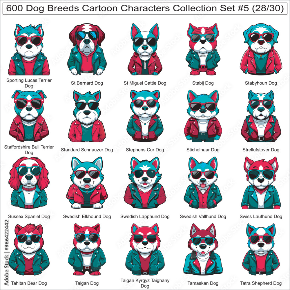 Dog Breeds Cartoon Characters Collection Set of 600 Dog Faces Isolated ...