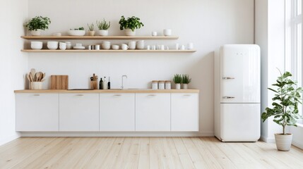 Poster - Modern Kitchen Interior Design with White Cabinets and a Vintage Refrigerator