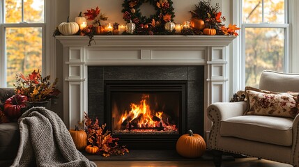 Autumn cozy fireplace