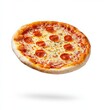 © Sabina Gahramanova - A flying pizza with pepperoni on a white background. Pizza and beer day