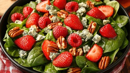 Wall Mural - spinach, strawberries, blue cheese, and pecans in a bowl