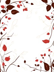 Wall Mural - Abstract floral border with leaves and branches on a white background, perfect for adding text or images.