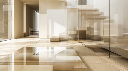 Wall Mural - glass surfaces: elements that replicate glass with reflections and refractions, adding lightness and