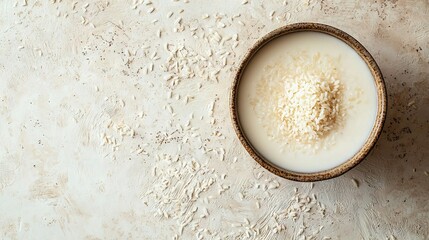 Canvas Print -   A bowl of oatmeal rests atop a table, alongside a cup of oatmeal