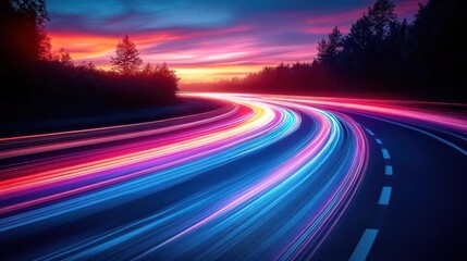 Wall Mural - futuristic light trails creating mesmerizing warp effect vibrant neon colors streaking through darkn