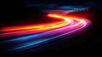 Wall Mural - futuristic light trails creating mesmerizing warp effect vibrant neon colors streaking through darkn