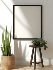 Canvas Print - Black Square Frame Mockup with Home Decor Featuring Succulents and Copy Space