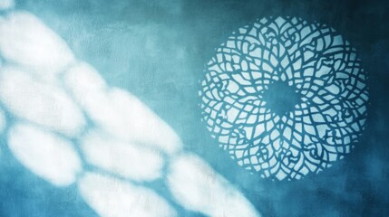 Sticker - Abstract light blue background with beautiful shadow of Muslim ornament on the wall.