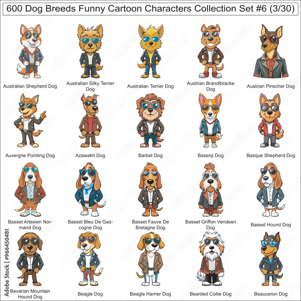 Dog Breeds Funny Cartoon Characters Collection Set of 600 Dog Faces ...