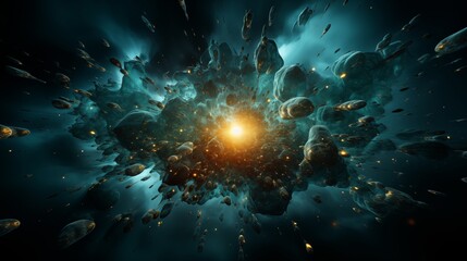 Wall Mural - teal explosion impact effect on plain black background.