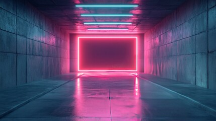 Wall Mural - sci fi futuristic cyber retro gaming showcase product garage grunge concrete neon laser glowing fram