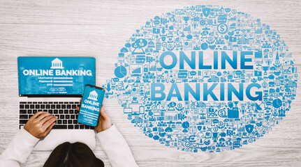 Wall Mural - Online Banking for Digital Money Technology Concept. Graphic interface showing money transfer on internet website and digital payment service. uds