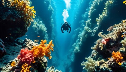 Diver Gliding Over Coral Nursery Showcasing Vibrant Marine Life and Underwater Conservation Efforts