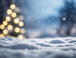 © sirylok - snowflakes falling on snow covered ground and blurry lights christmas winter landscape background with copy space