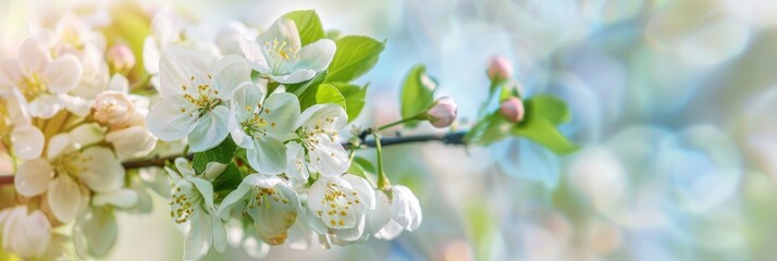 Canvas Print - Apple tree branch in bloom during spring season Depth of field is shallow