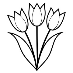 tulips black silhouette on white background, vector illustration line art