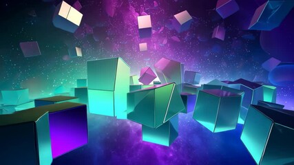 Leinwandbilder - Futuristic 3D geometric shape background, virtual environment filled with holographic, pulsating geometric shapes, creating a surreal, immersive experience, 3D modeling holographic texture