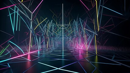 Leinwandbilder - Futuristic 3D geometric shape background, virtual environment filled with holographic, pulsating geometric shapes, creating a surreal, immersive experience, 3D modeling holographic texture