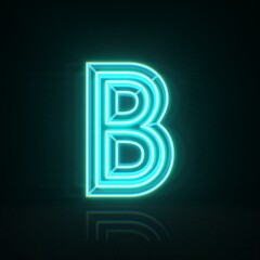 Cyan blue neon wire font Letter B 3D