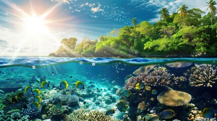 Wall Mural - Tropical Island Paradise: An Underwater View