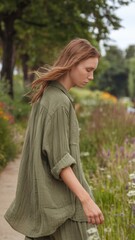 Casual Green Fashion in a Nature Setting