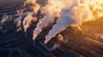 factory emissions and smoke causing air pollution in an industrial zone