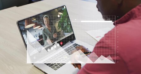 Canvas Print - Animation of financial data processing over diverse business people on laptop video call