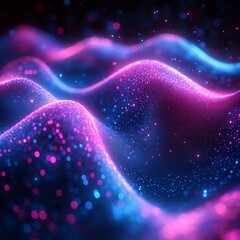 Wall Mural - Modern digital background flowing neon wave vibrant blue and pink light and geometric shapes Techinspired design with dynamic energy and motion